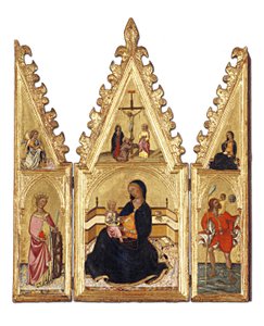 アレキサンドリアの聖カタリナとの謙遜のマドンナ、聖クリストファー、受胎告知とはりつけ、c.1370-75（パネル上のテンペラ） 作： Niccolo di Buonaccorso